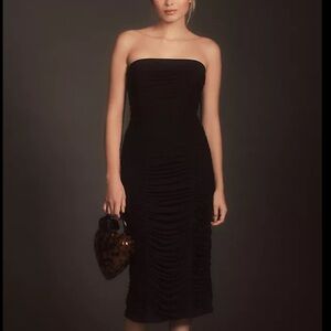 New BHLDN Black Strapless Ruched Dress